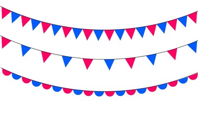 Garland with flags. Design and decoration of holidays. Birthday, carnival, party. Bright pennants. Decorative colorful elements. Vector illustration.
