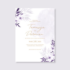 Wedding card template with floral watercolor