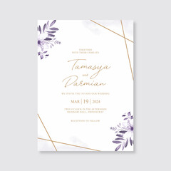 Wedding card template with purple floral watercolor