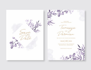 wedding invitation template with floral purple watercolor