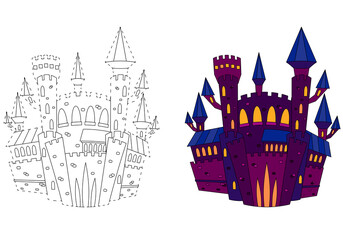 Obraz premium Dracula's fairytale castle. Coloring book for children. Practice of handwriting. Education Development Worksheet.