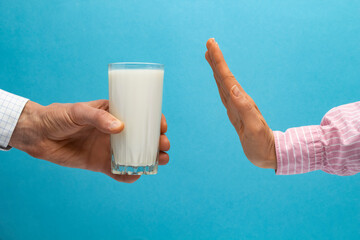Refusal of milk. lactose intolerance - obrazy, fototapety, plakaty