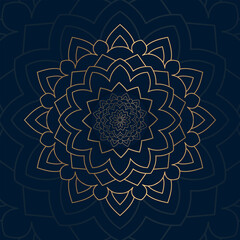 Luxurious golden mandala vector. Mandala ornament on a dark blue background, golden pattern. Decorative golden mandala background. Luxurious decoration, mandala pattern with shiny gold color.