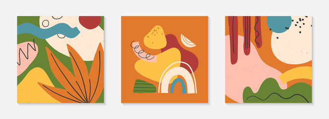 Set of abstract vector illustrations with hand drawn various organic shapes and graphic elements.Trendy artistic contemporary designs for prints,flyers,banners,invitations,branding design,covers