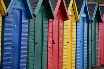 Colourful beach cabins in Scarborough, UK