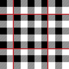 Vector elegant vichy seamless pattern for textile, tablecloth, etc. Black and white gingham texture with red strokes