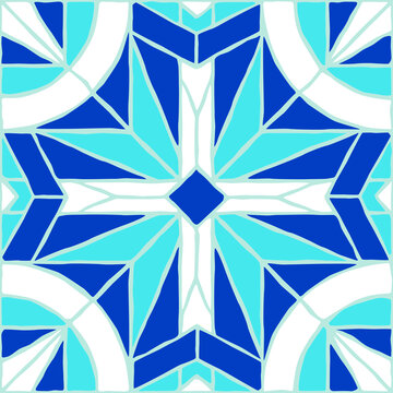 Vintage mosaic pattern. Blue portuguese tile.