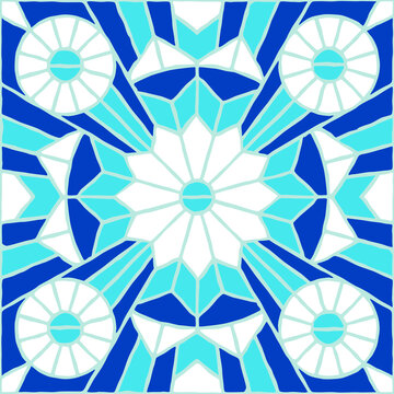 Vintage mosaic pattern. Blue portuguese tile.