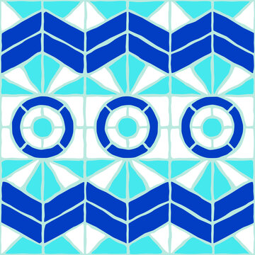 Vintage mosaic pattern. Blue portuguese tile.