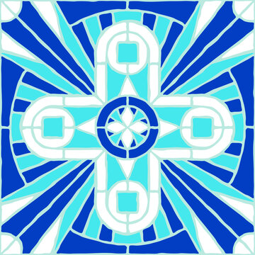Vintage mosaic pattern. Blue portuguese tile.