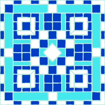 Vintage mosaic pattern. Blue portuguese tile.