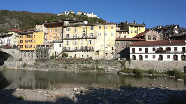 The beautiful village of Varallo, during fall season, in Valsesia (Sesia Valley). Province of Vercelli, Piedmont, Italy.
