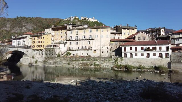 The beautiful village of Varallo, during fall season, in Valsesia (Sesia Valley). Province of Vercelli, Piedmont, Italy.