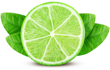 Fresh lime cut in half with green leaf