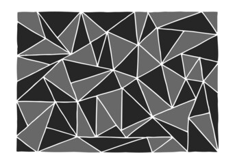 Lots of gray-black triangles form a background, pattern, texture similar to stained glass. Doodle. Hand Drawn.
