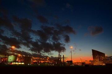 Sunset over an Oil Refinery in the Netherlands