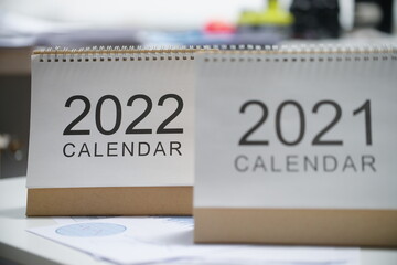 Focus on 2022 year calendar, time for new year, change of time, focus on upcoming year