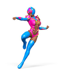 superheroine is ready to fight in comic pose on white background