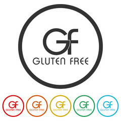 GF gluten free icon isolated on white background, color set