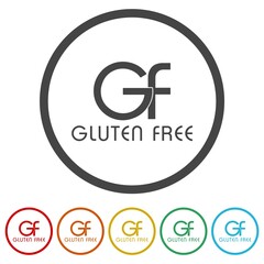 Obraz premium GF gluten free icon isolated on white background, color set