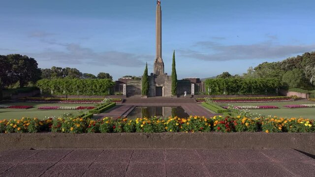 Aerial: Bastion Point Memorial On Aucklands Waterfront, New Zealand