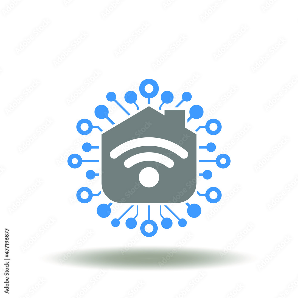 Poster vector illustration of house with circuit lines and wi-fi wireless signal. symbol of iot internet of
