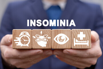 Concept of insomnia. Insomniac ideas cause of mental problems.