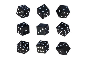 Group of black dice isolated on white background. 3d render