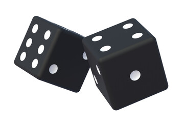 Black dice isolated on white background. 3d render