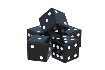 Heap of black dice isolated on white background. 3d render