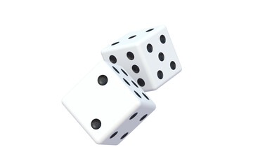 White falling dice isolated on white background. 3d render