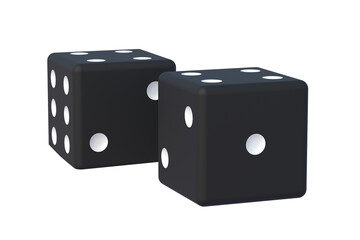 Black dice isolated on white background. 3d render