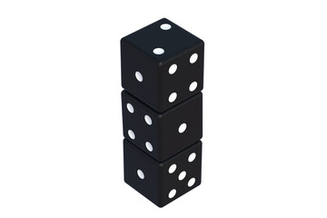 Heap of black dice isolated on white background. 3d render