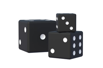 Black dice isolated on white background. 3d render