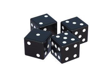 Black dice isolated on white background. 3d render