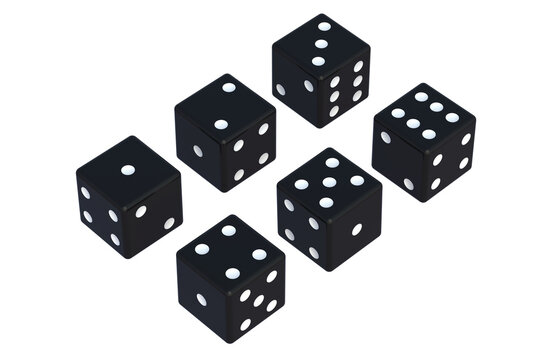 Set of black dice isolated on white background. 3d render