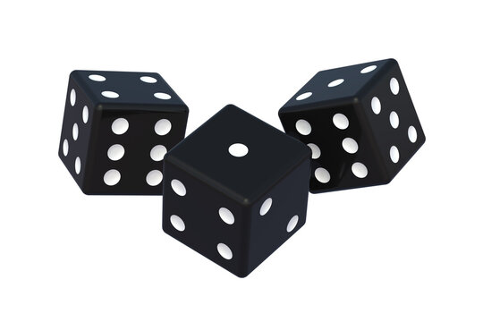 Falling black dice isolated on white background. 3d render