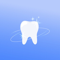 Shiny white tooth isolated. Sparkling glowing healthy tooth object. Vector flat illustration