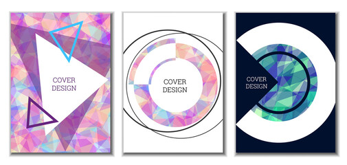 Obraz premium Cover design. Set of 3 covers. Imitation of crumpled paper. Unusual bright abstract background for magazine, book, splash, banner, vector. Imitation of crumpled paper