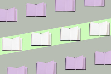 Expanded books with blank pages seamless repeating pattern.