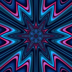 Glitch blue neon pattern with vivid lines and glowing texture. waves and splashes kaleidoscopic creative trendy mandala space design