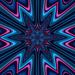 Glitch blue neon pattern with vivid lines and glowing texture. waves and splashes kaleidoscopic creative trendy mandala space design