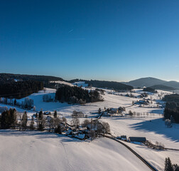 Snow-covered landscape at Christmas time in Hinterzarten in the Upper Black Forest, Germany