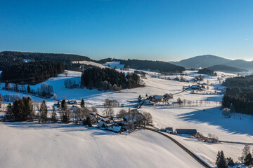 Snow-covered landscape at Christmas time in Hinterzarten in the Upper Black Forest, Germany