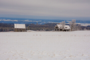 A winter countryside landscape in the province of Quebec, Canada