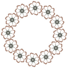 Round botanical frame made of simple abstract white flowers