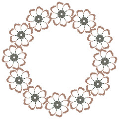 Round botanical frame made of simple abstract white flowers