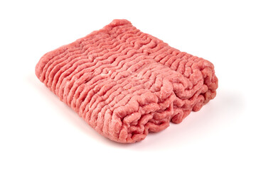 Raw minced beef meat, isolated on white background.