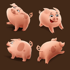 set of cartoon pigs for farm graphics