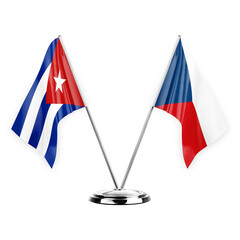 Two table flags isolated on white background 3d illustration, cuba and czechia